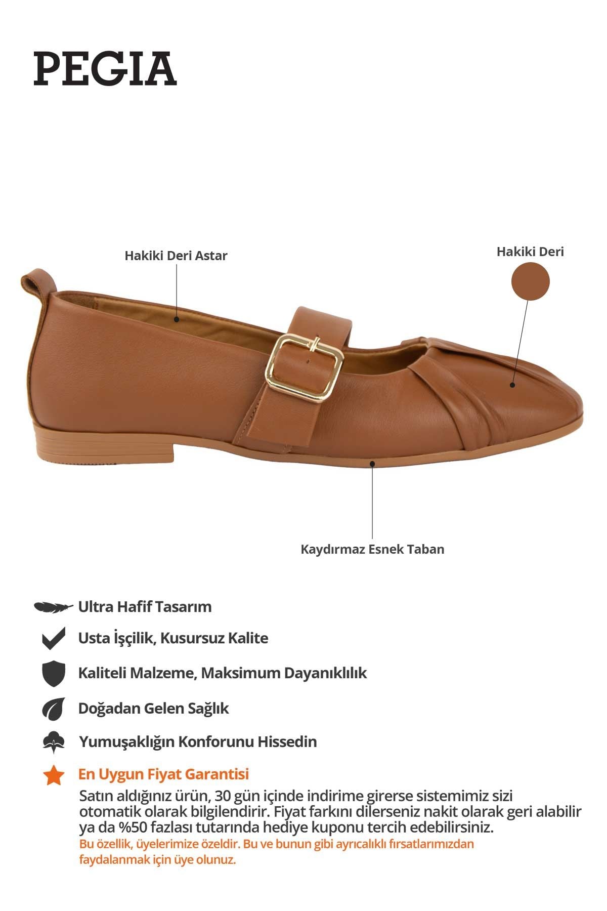 Deri Tokalı Kadın Babet DG6104 Taba