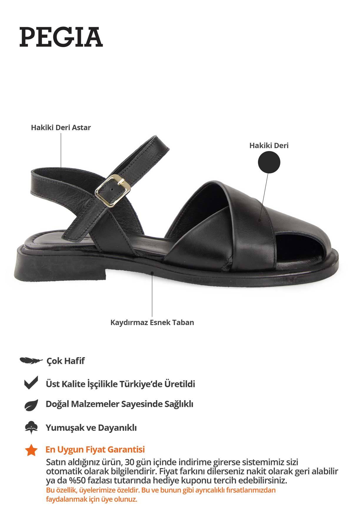 Deri Tokalı Kadın Sandalet DG6081 Siyah