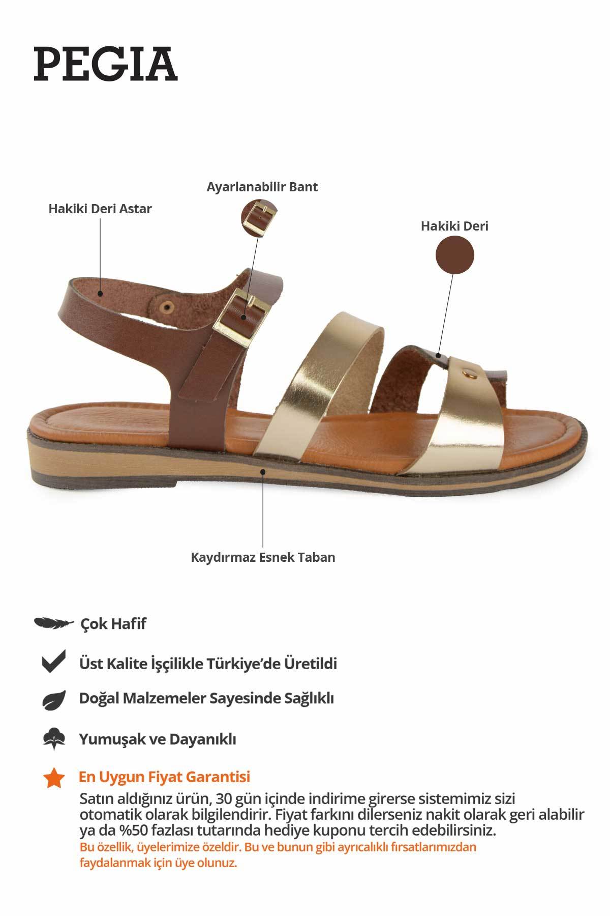 Deri Tokalı Kadın Sandalet DG6090 Kahve