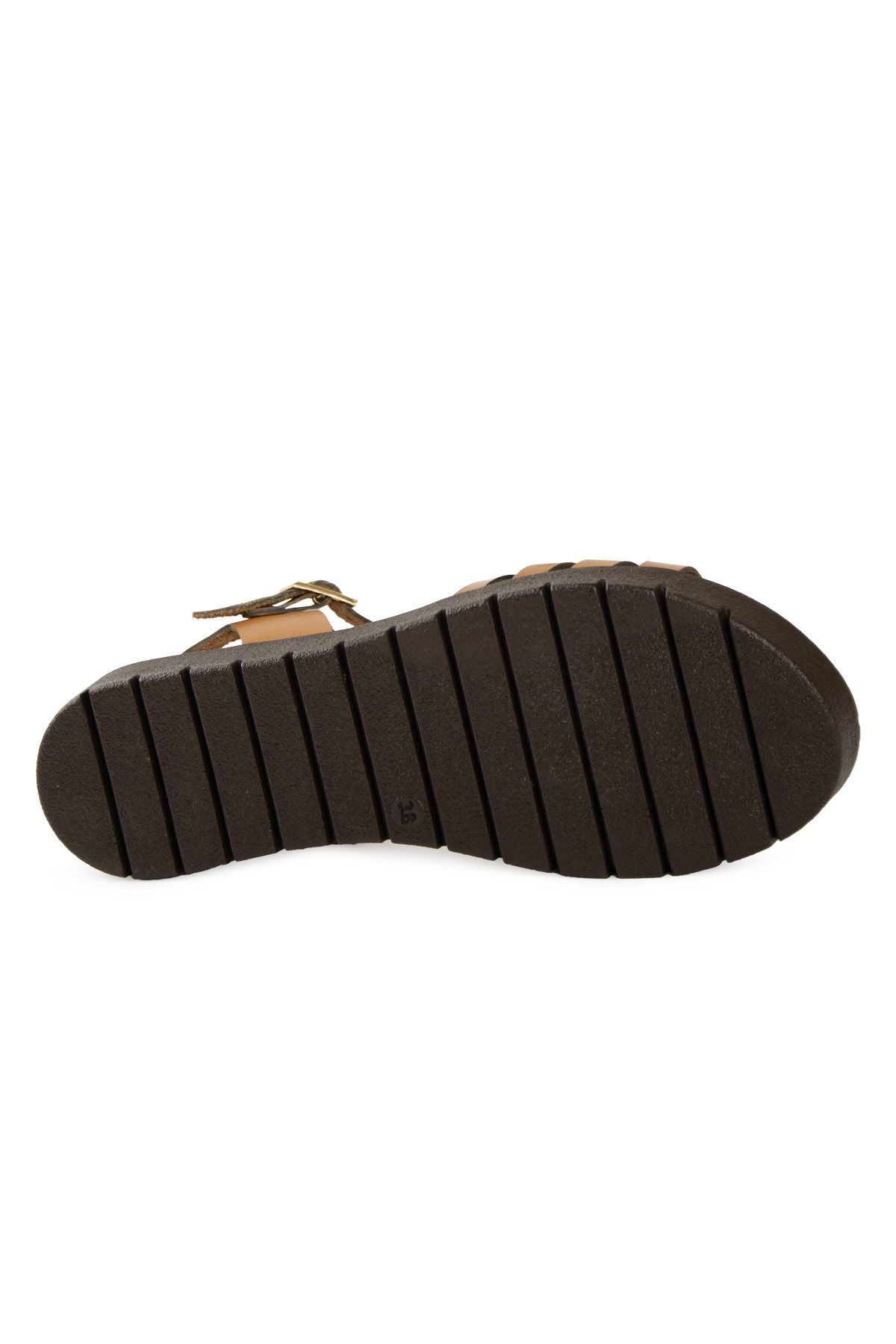 Deri Tokalı Kadın Sandalet DG6091 Taba