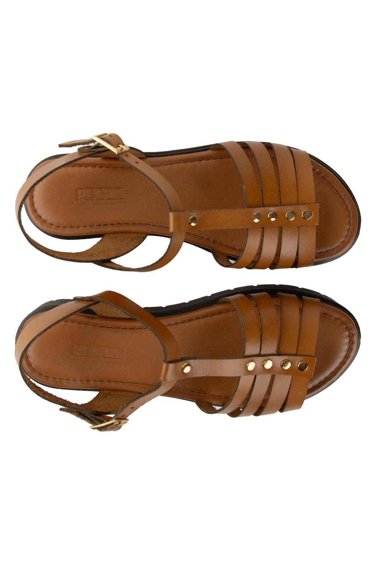 Deri Tokalı Kadın Sandalet DG6091 Taba