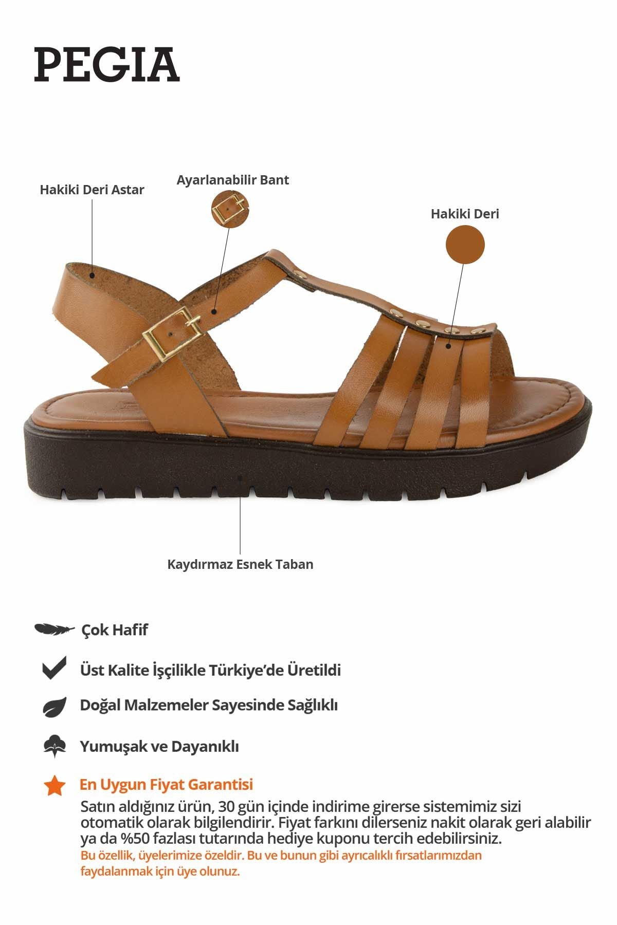 Deri Tokalı Kadın Sandalet DG6091 Taba