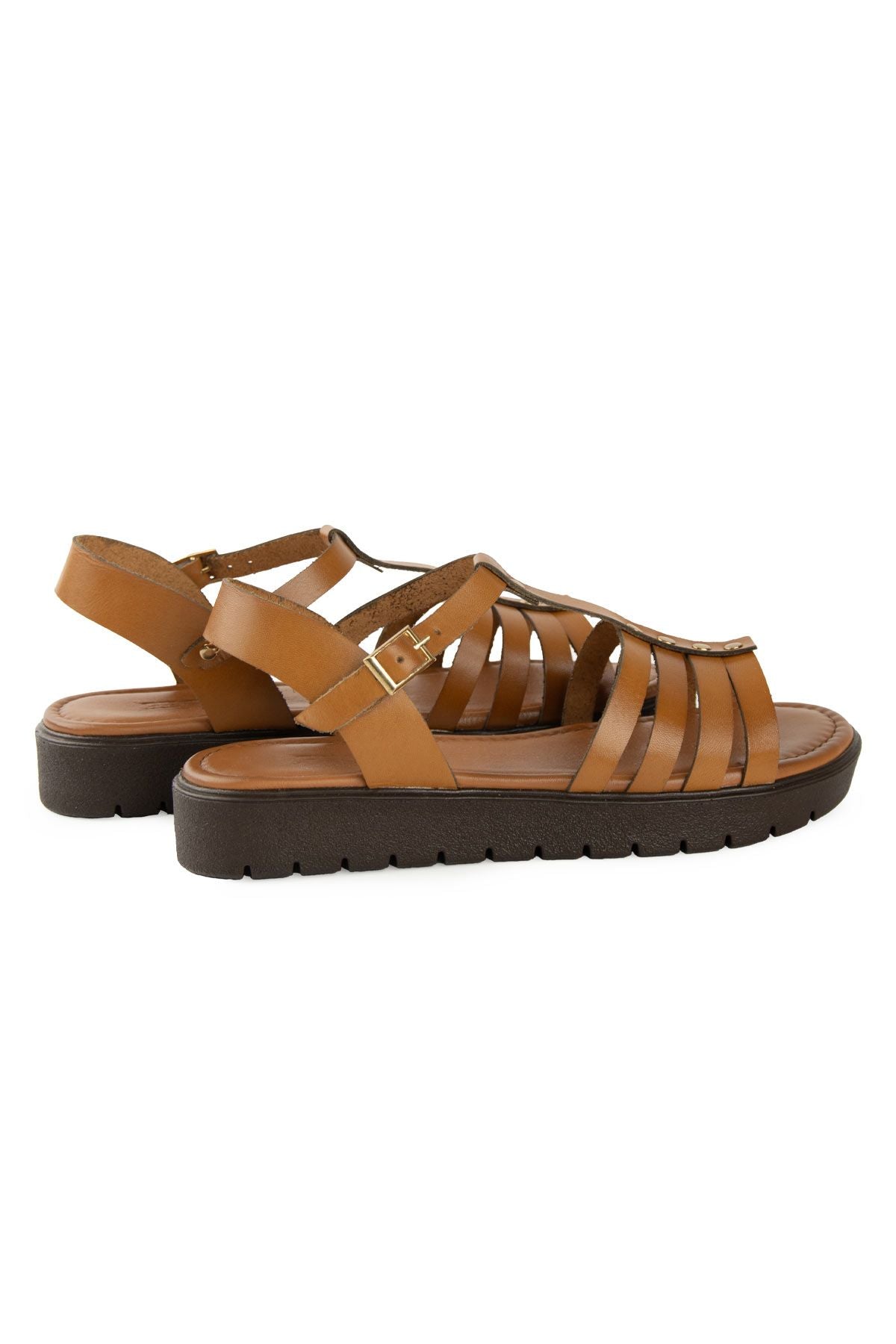 Deri Tokalı Kadın Sandalet DG6091 Taba