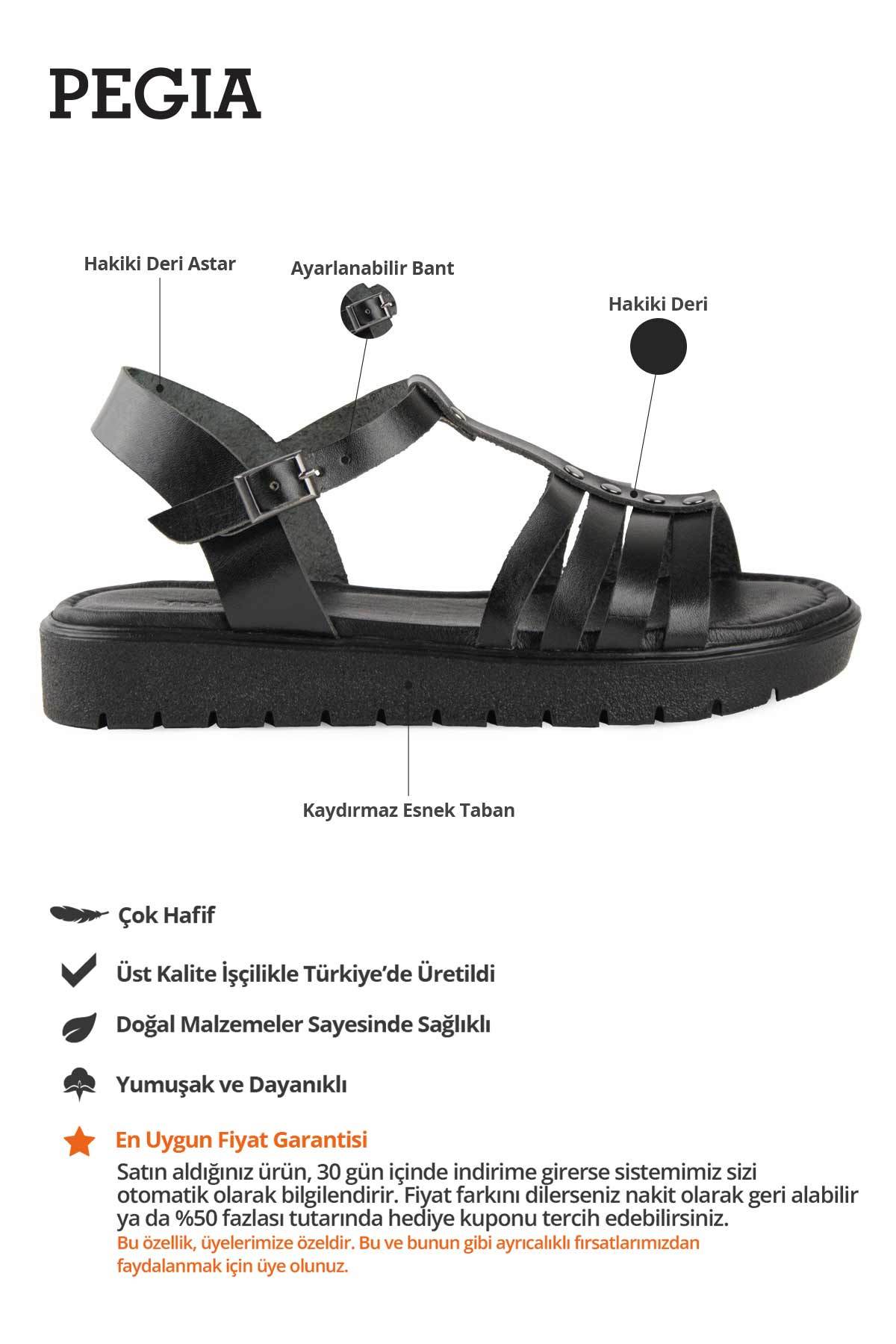 Deri Tokalı Kadın Sandalet DG6091 Siyah