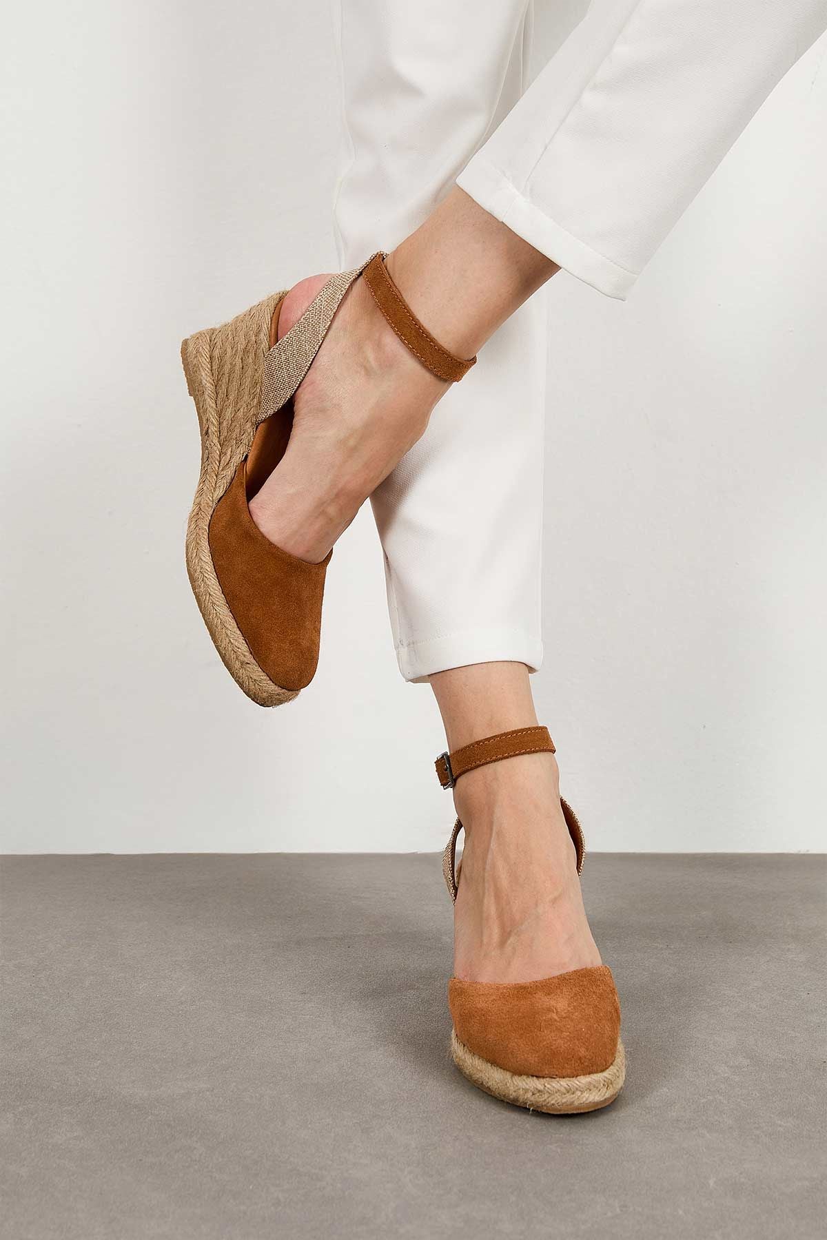 Dolgu Topuk Espadril Sandalet DG6038 Taba