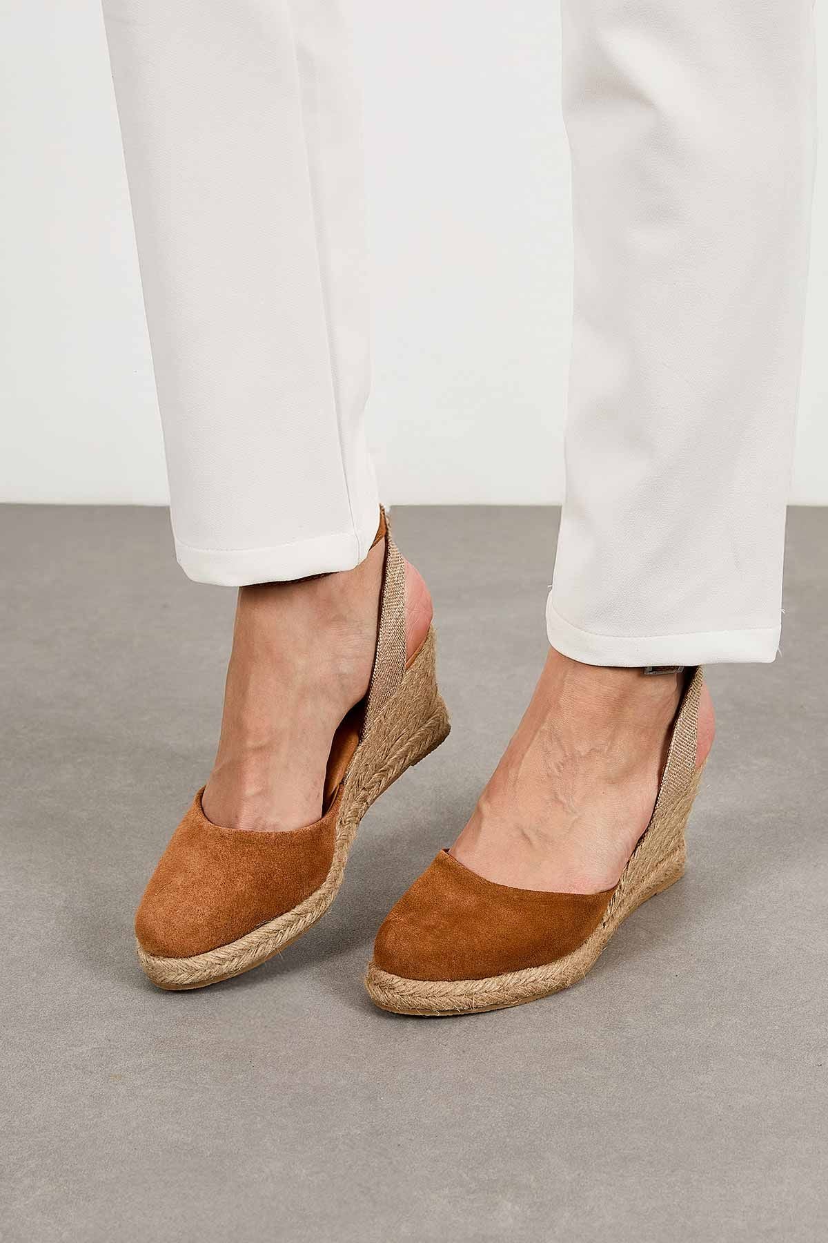 Dolgu Topuk Espadril Sandalet DG6038 Taba