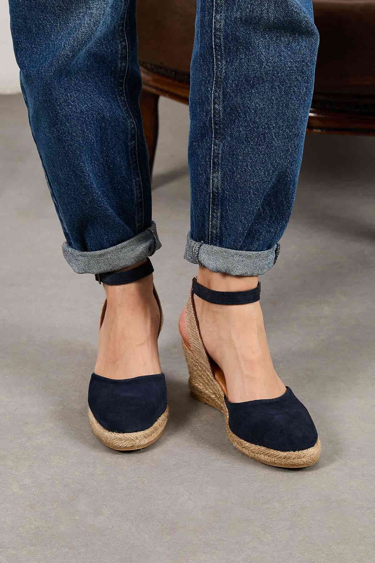 Dolgu Topuk Espadril Sandalet DG6038 Lacivert