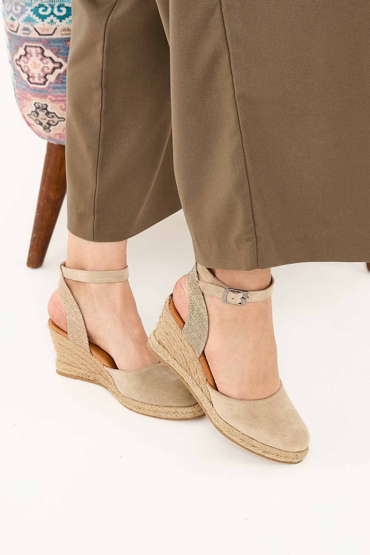 Dolgu Topuk Espadril Sandalet DG6038 Sahra