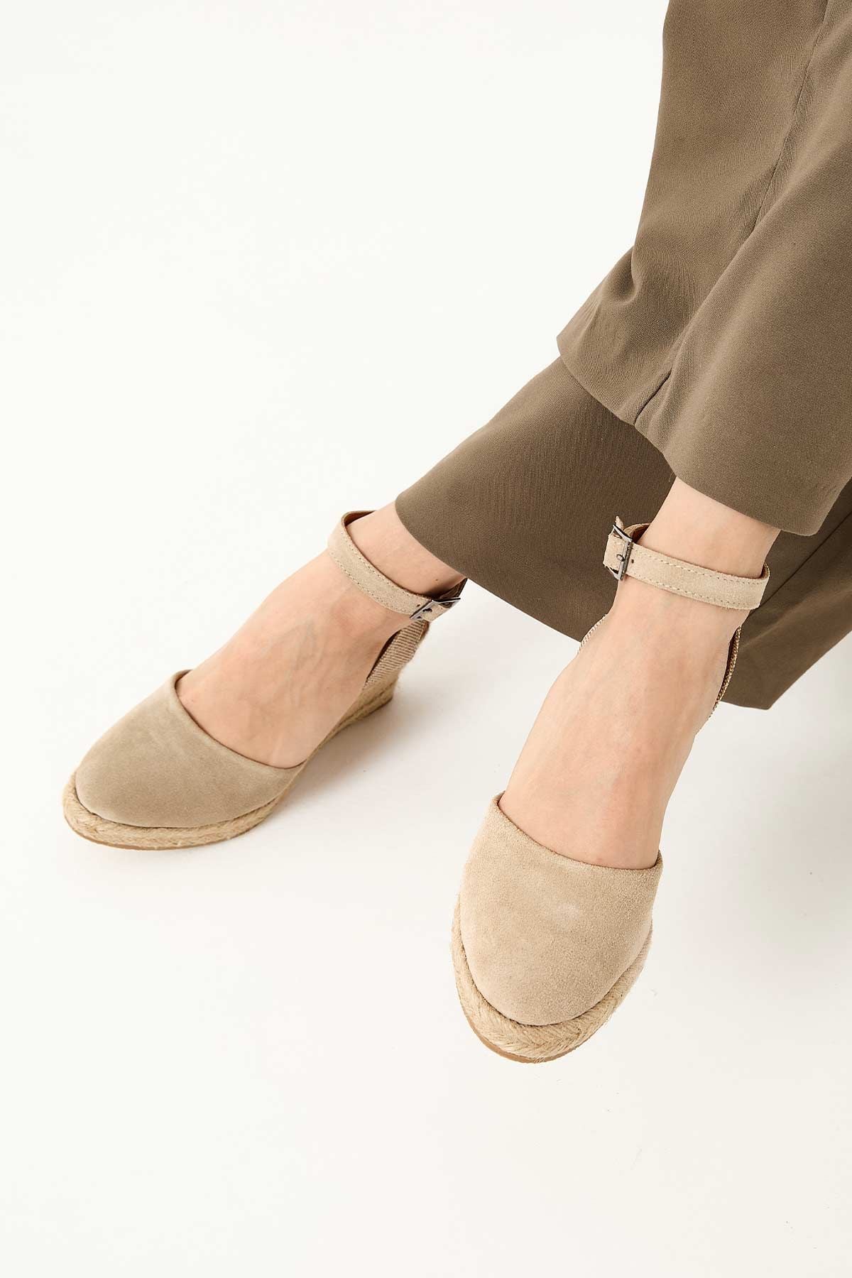 Dolgu Topuk Espadril Sandalet DG6038 Sahra