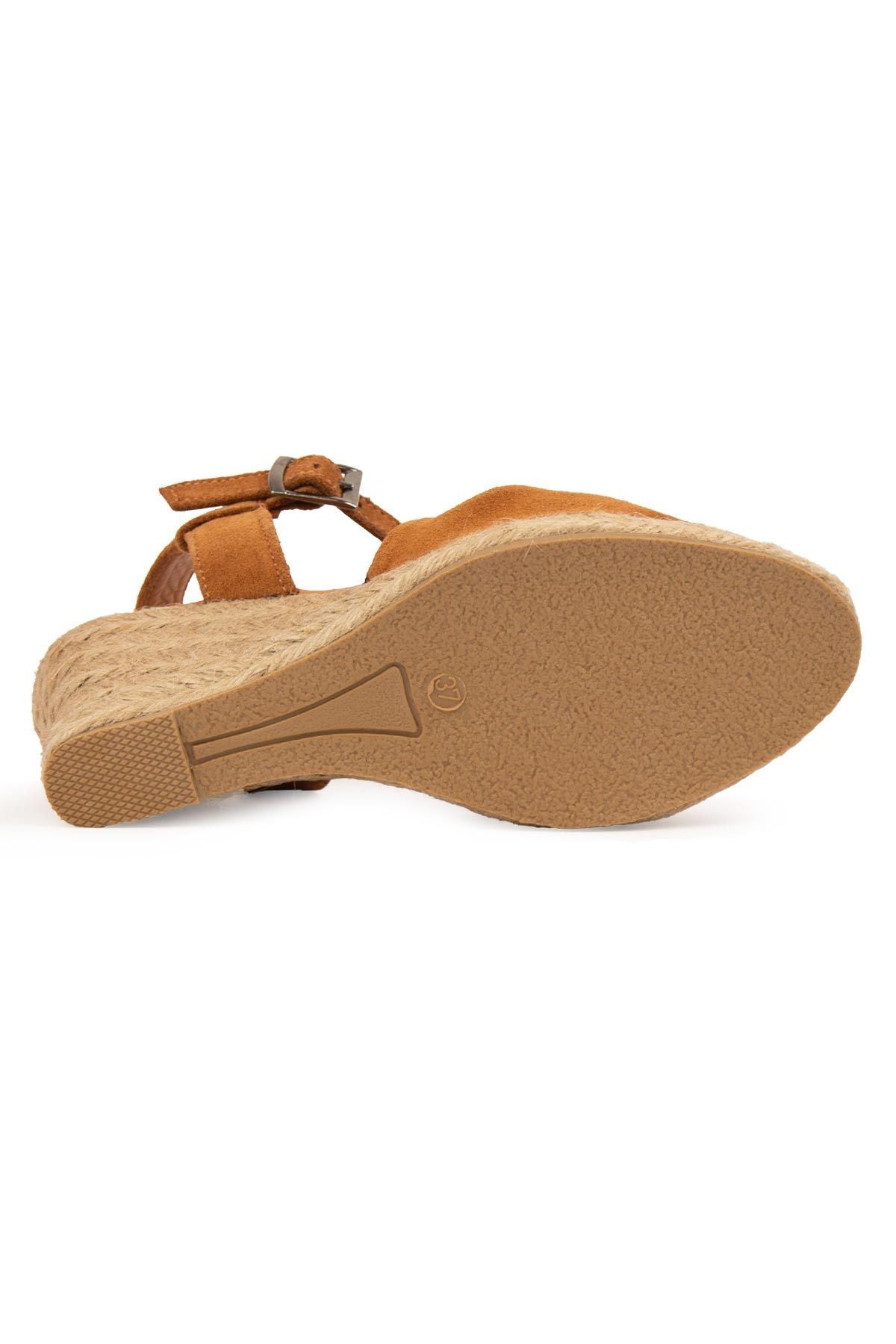 Dolgu Topuk Espadril Sandalet DG6039 Taba