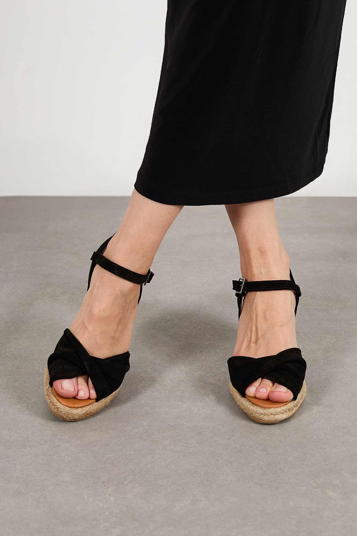 Dolgu Topuk Espadril Sandalet DG6039 Siyah