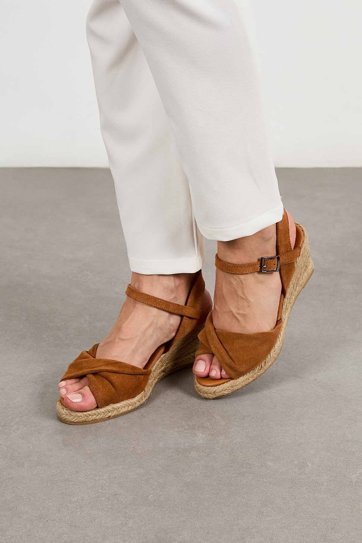 Dolgu Topuk Espadril Sandalet DG6039 Taba