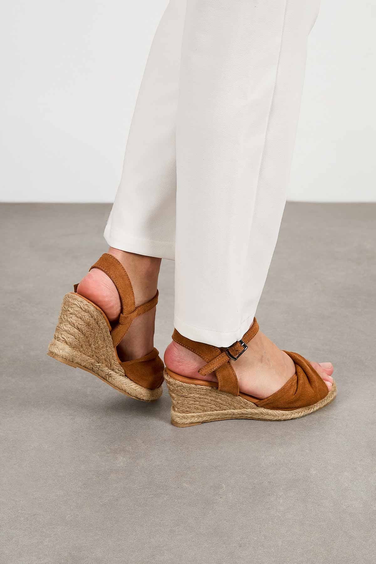 Dolgu Topuk Espadril Sandalet DG6039 Taba