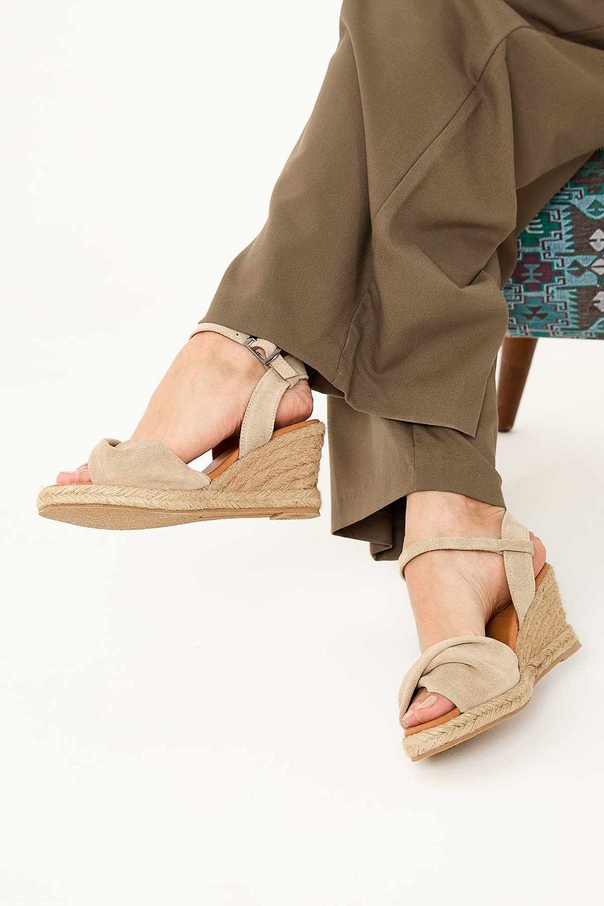 Dolgu Topuk Espadril Sandalet DG6039 Sahra