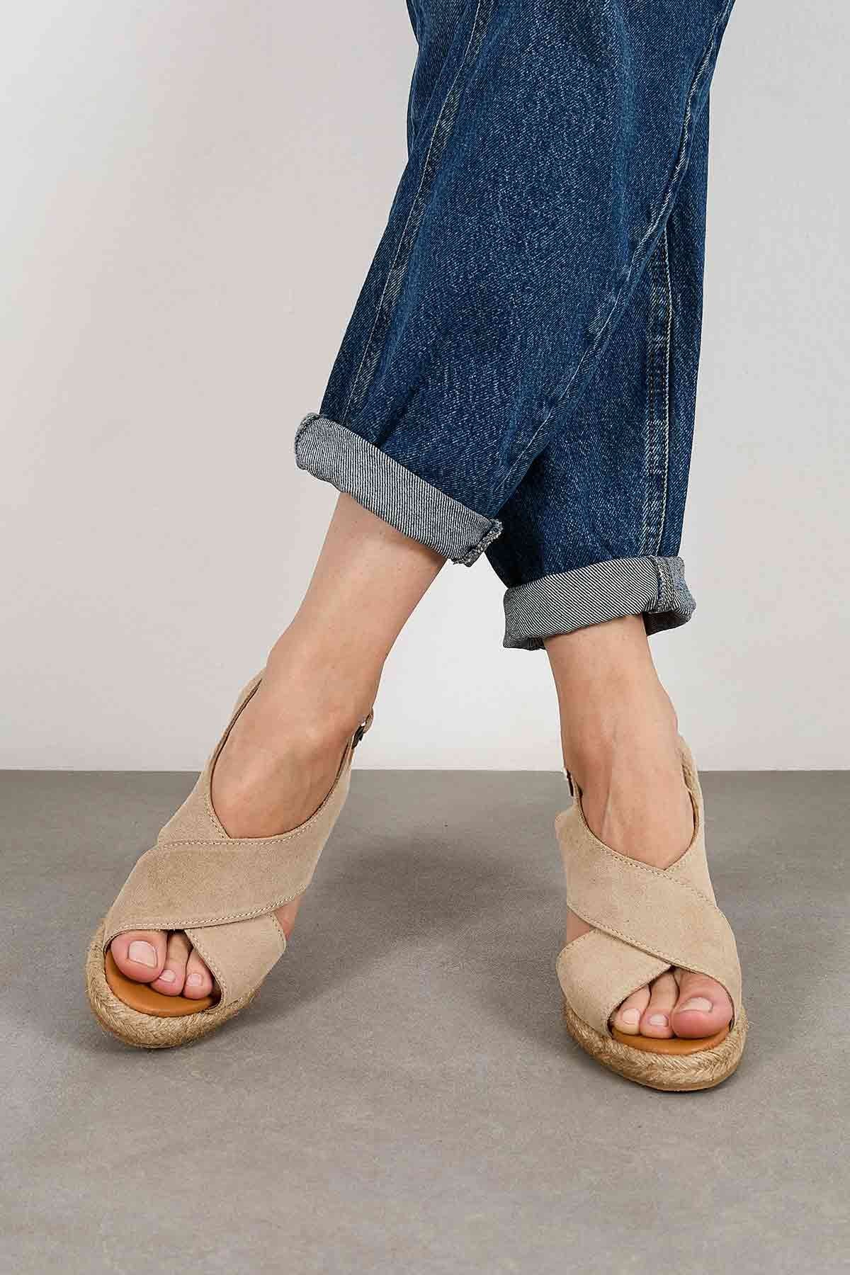 Dolgu Topuk Espadril Sandalet DG6040 Sahra
