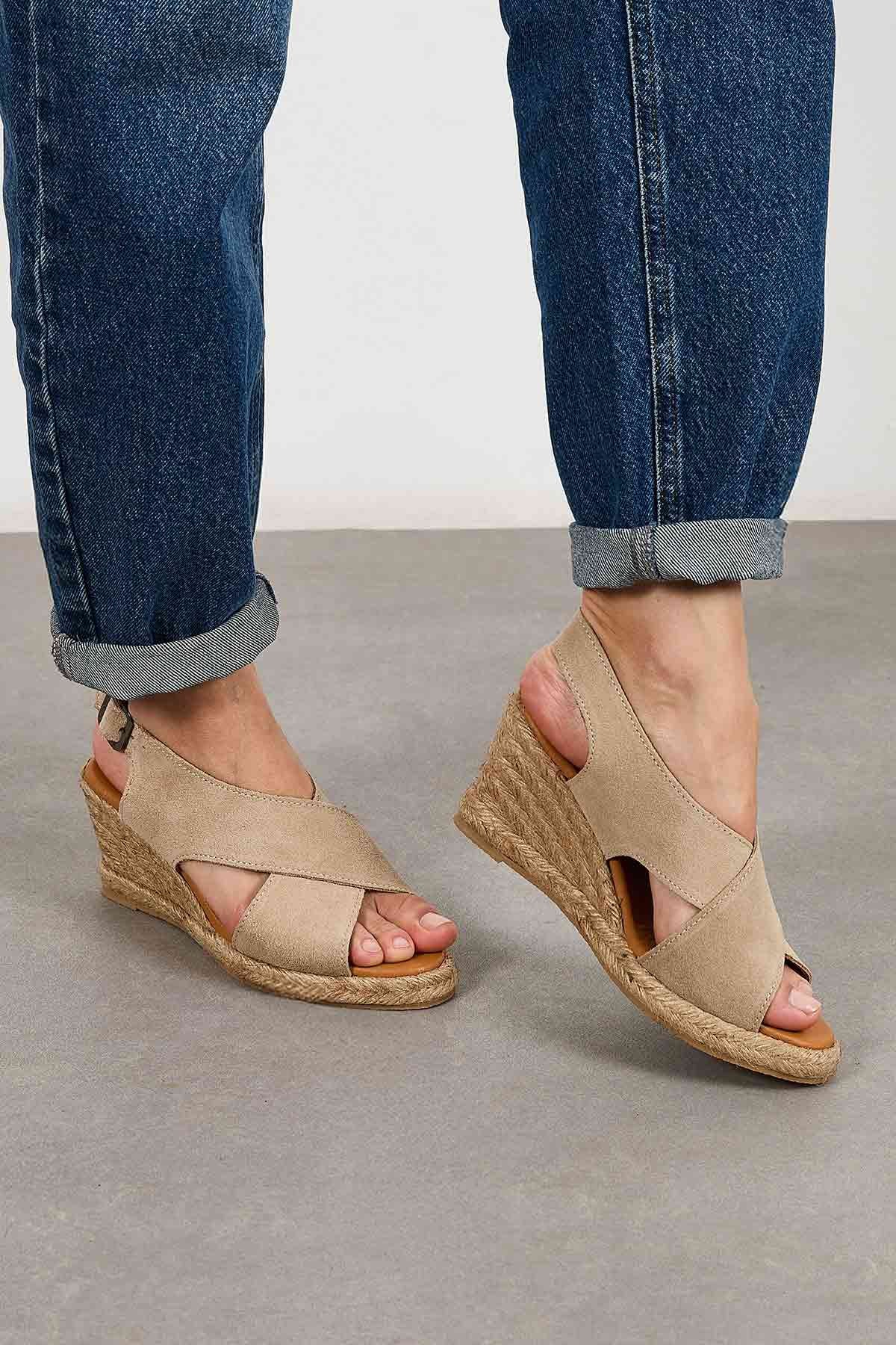 Dolgu Topuk Espadril Sandalet DG6040 Sahra