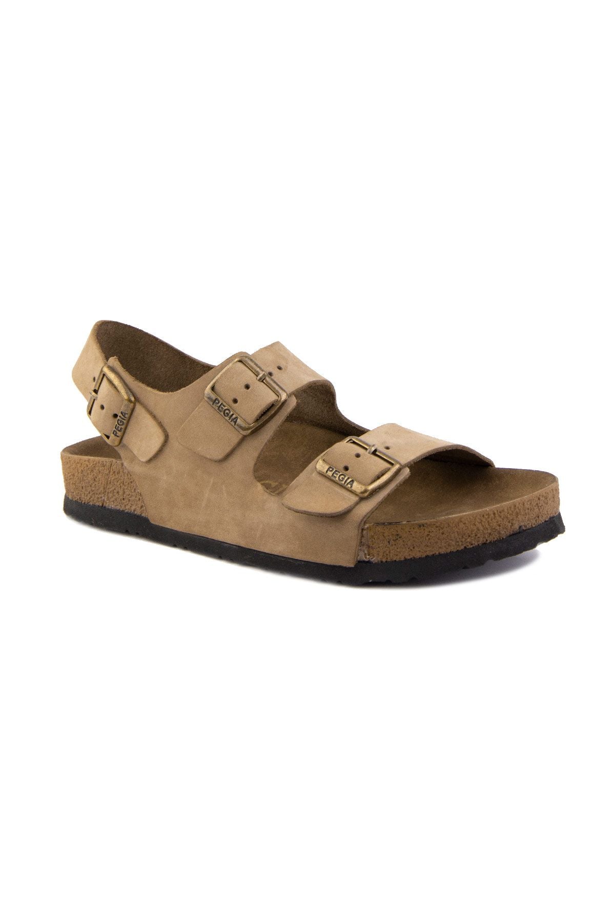 Erkek Bantlı Deri Sandalet 215024 Kum