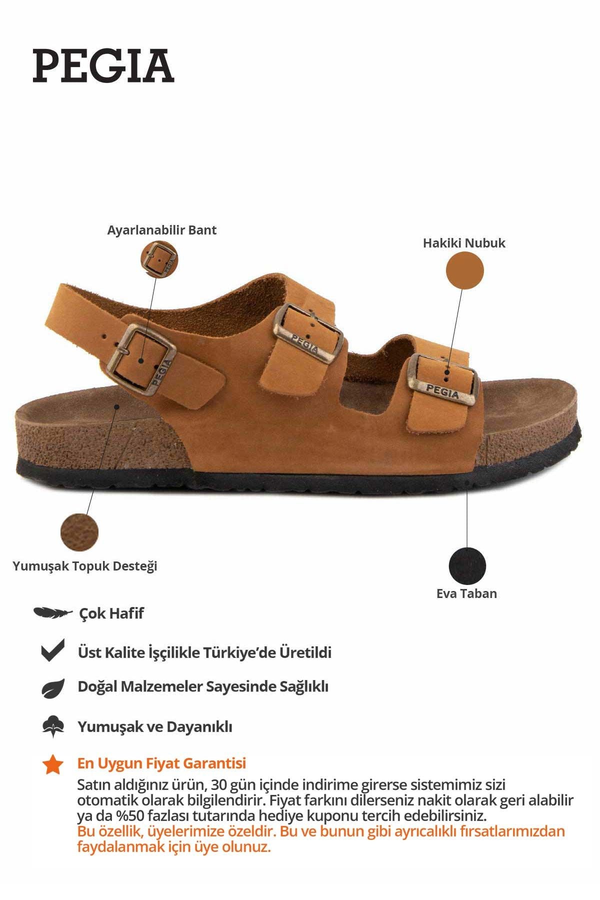 Erkek Bantlı Deri Sandalet 215024 Taba