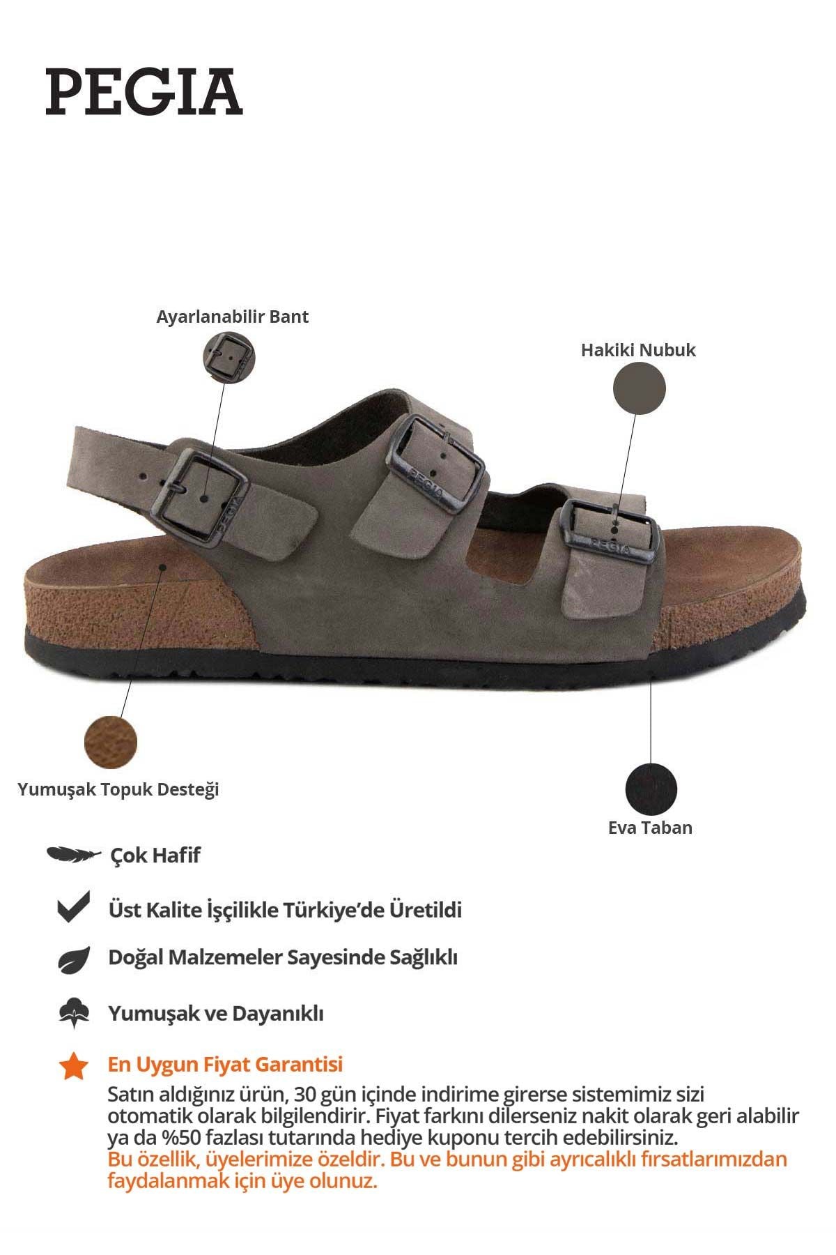 Erkek Bantlı Deri Sandalet 215024 Gri