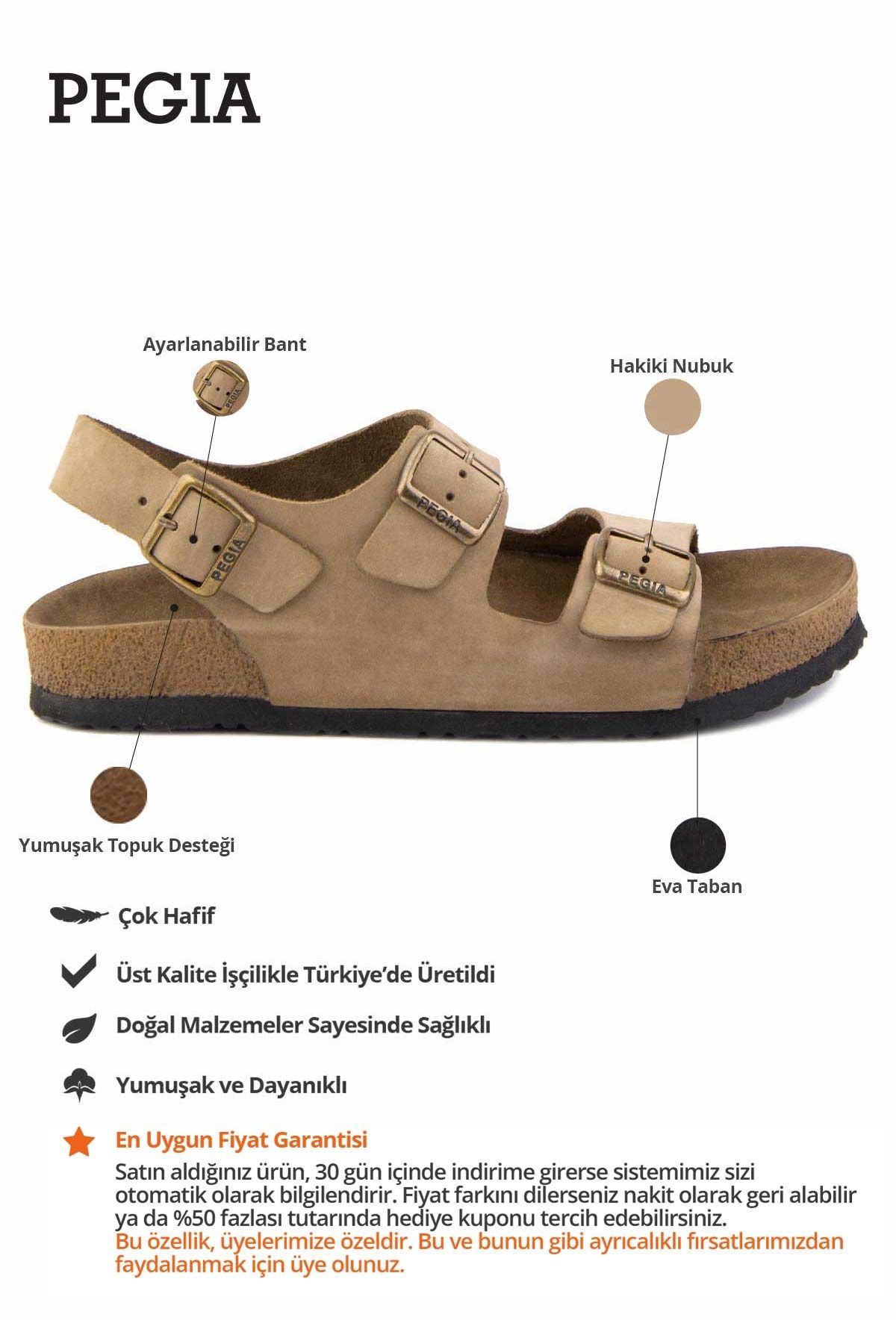 Erkek Bantlı Deri Sandalet 215024 Kum