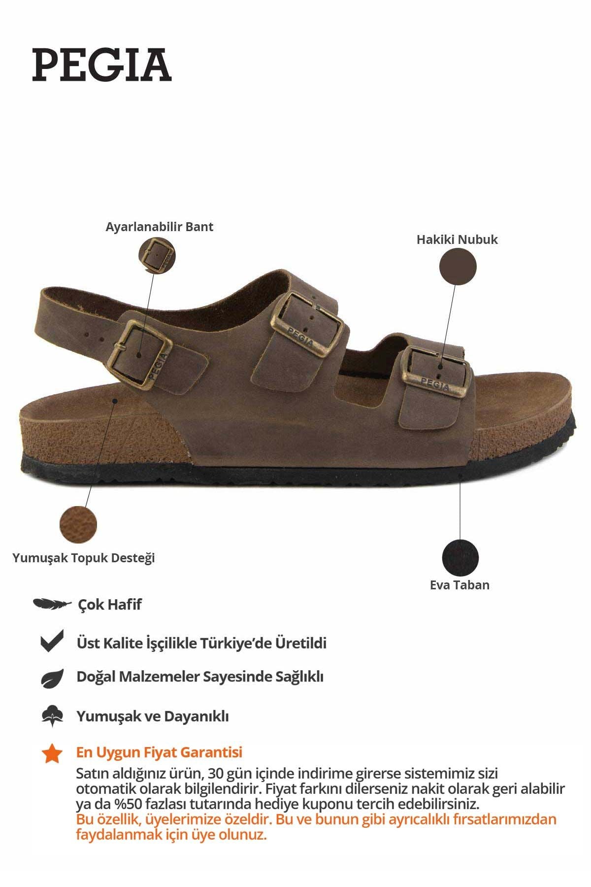 Erkek Bantlı Deri Sandalet 215024 Sahra