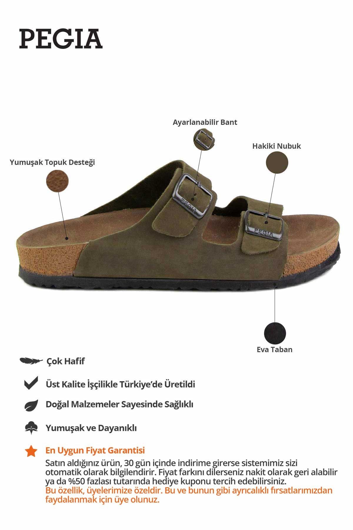 Erkek Bantlı Deri Terlik 215020 Haki
