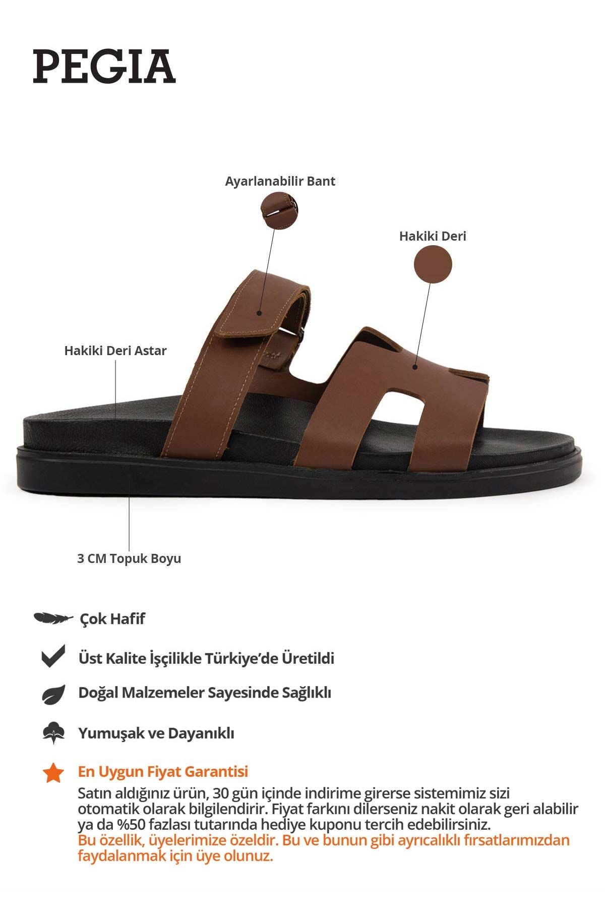 Erkek Bantlı Deri Terlik 215027 Açık Kahve