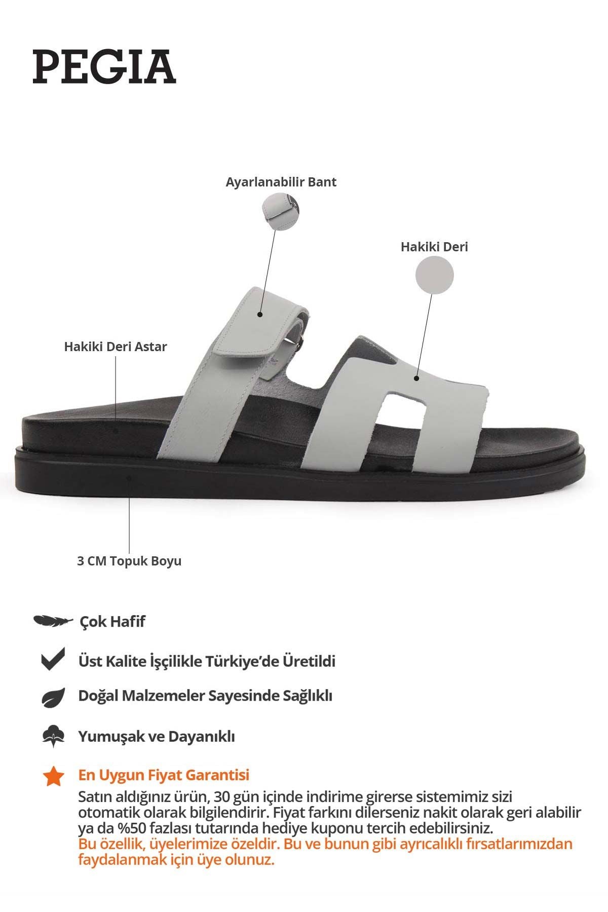 Erkek Bantlı Deri Terlik 215027 Gri