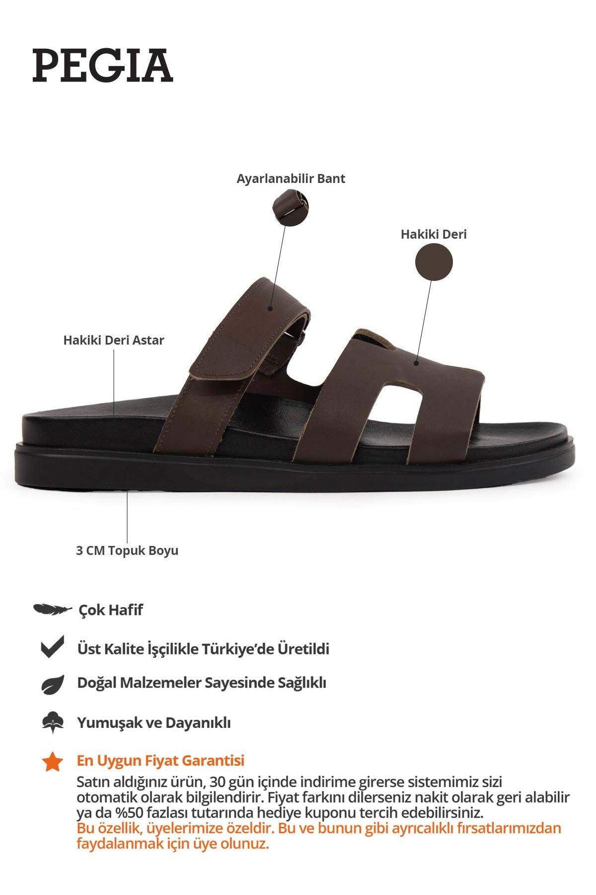 Erkek Bantlı Deri Terlik 215027 Kahve