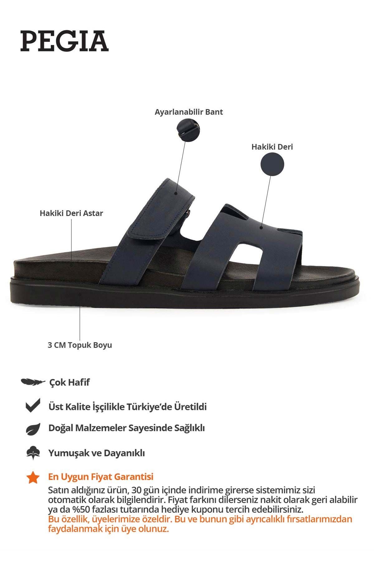 Erkek Bantlı Deri Terlik 215027 Lacivert