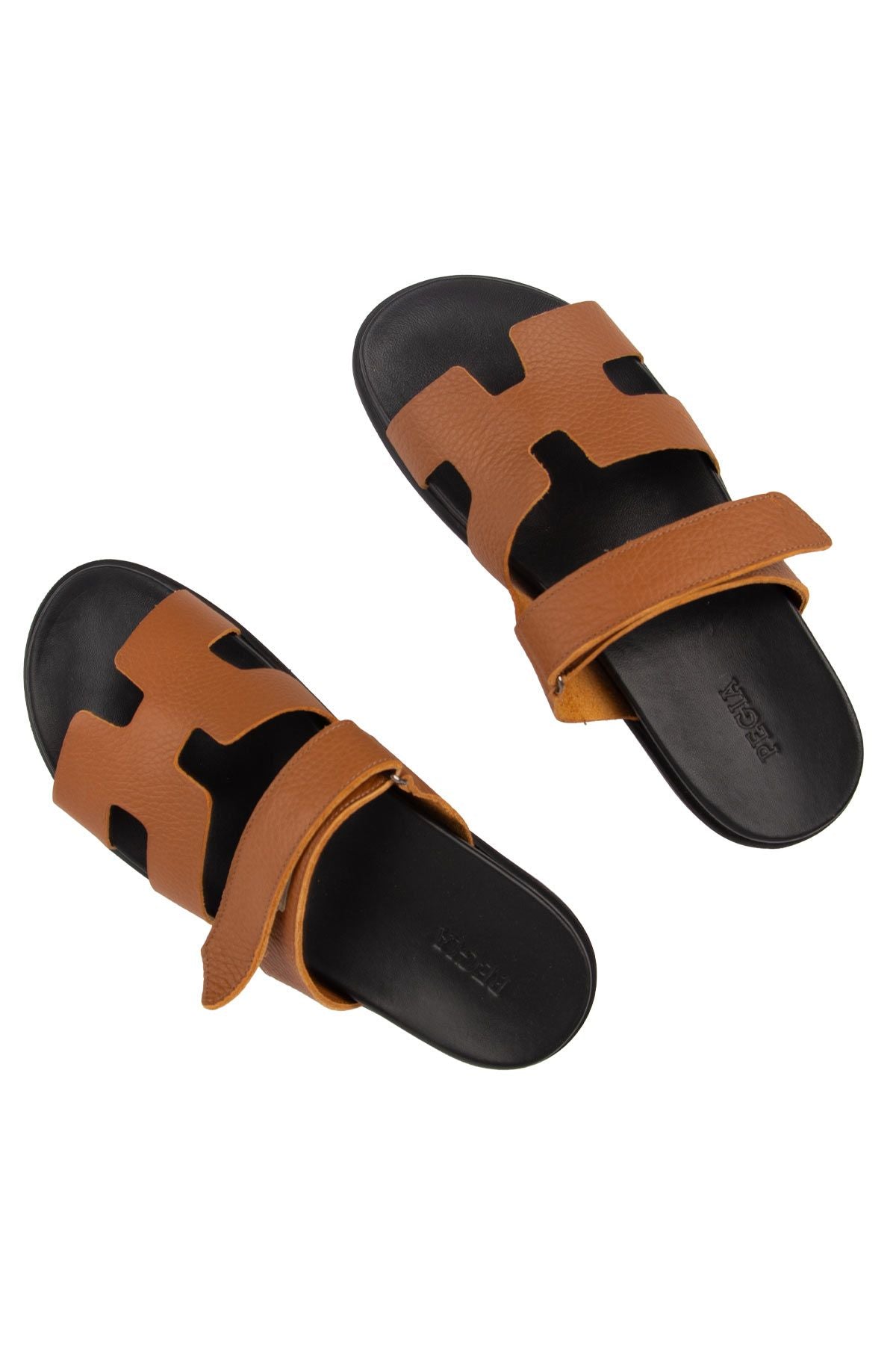 Erkek Bantlı Floater Deri Terlik 215028 Taba