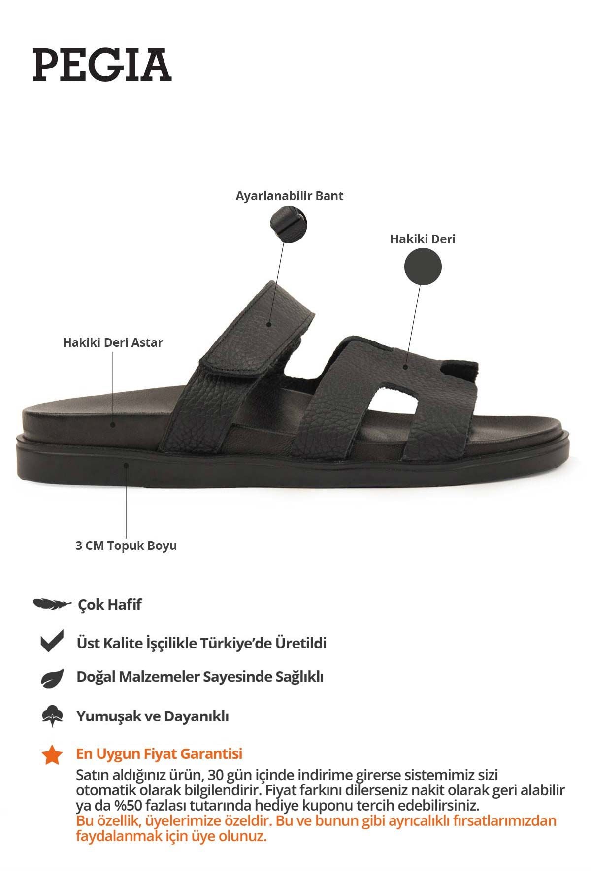 Erkek Bantlı Floater Deri Terlik 215028 Siyah
