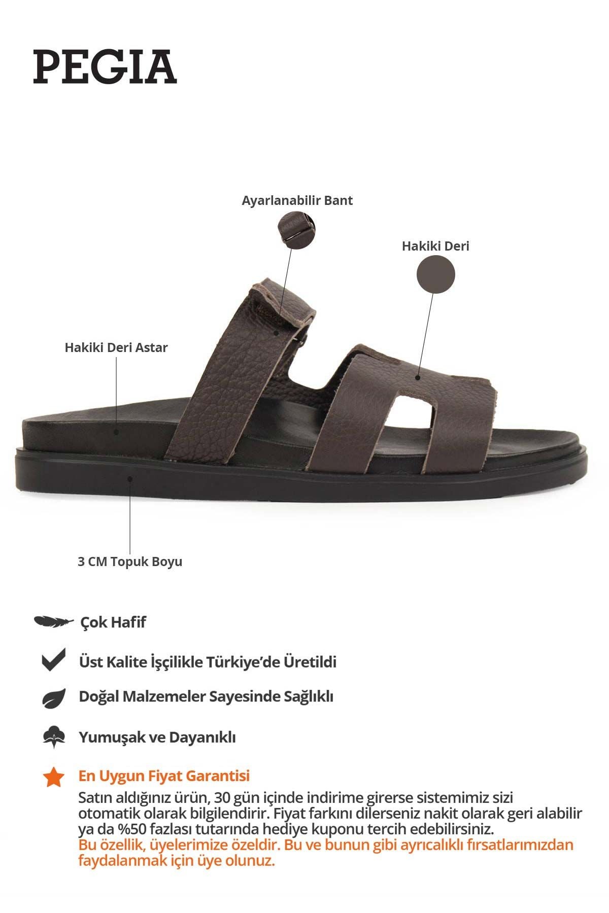 Erkek Bantlı Floater Deri Terlik 215028 Kahve