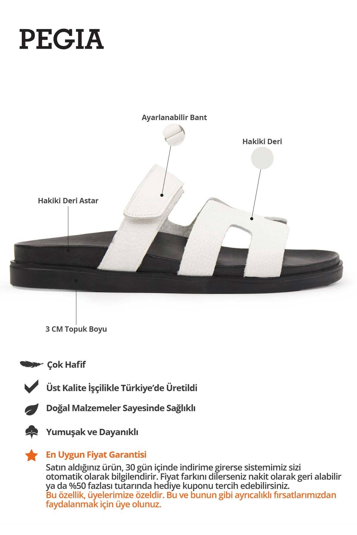 Erkek Bantlı Floater Deri Terlik 215028 Beyaz