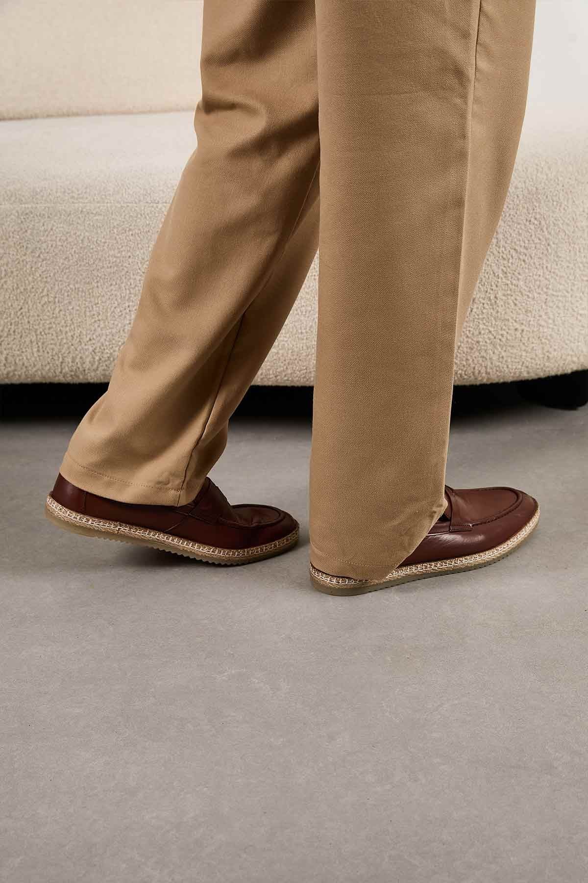 Erkek Deri Espadril Ayakkabı DG5004 Taba
