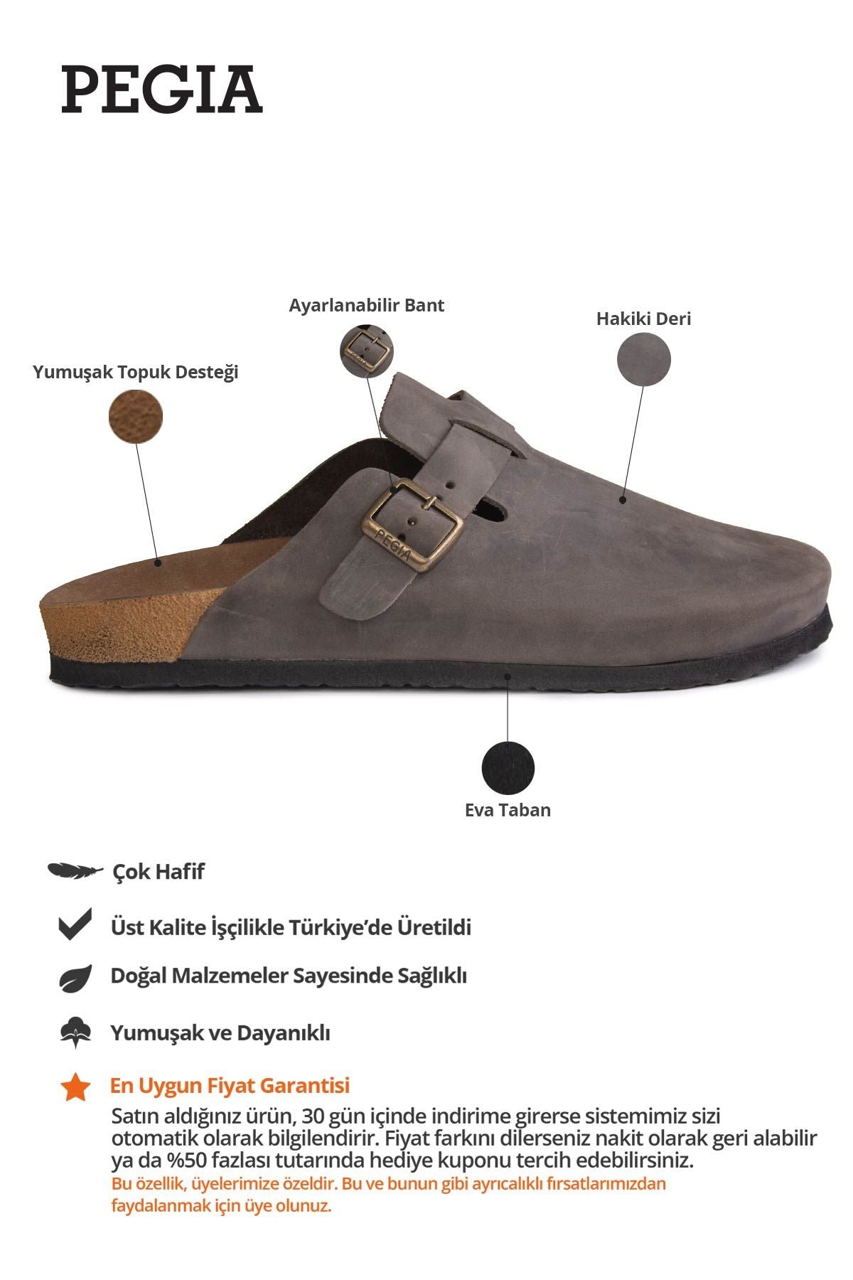 Erkek Deri Sabo Terlik 215031 Antrasit
