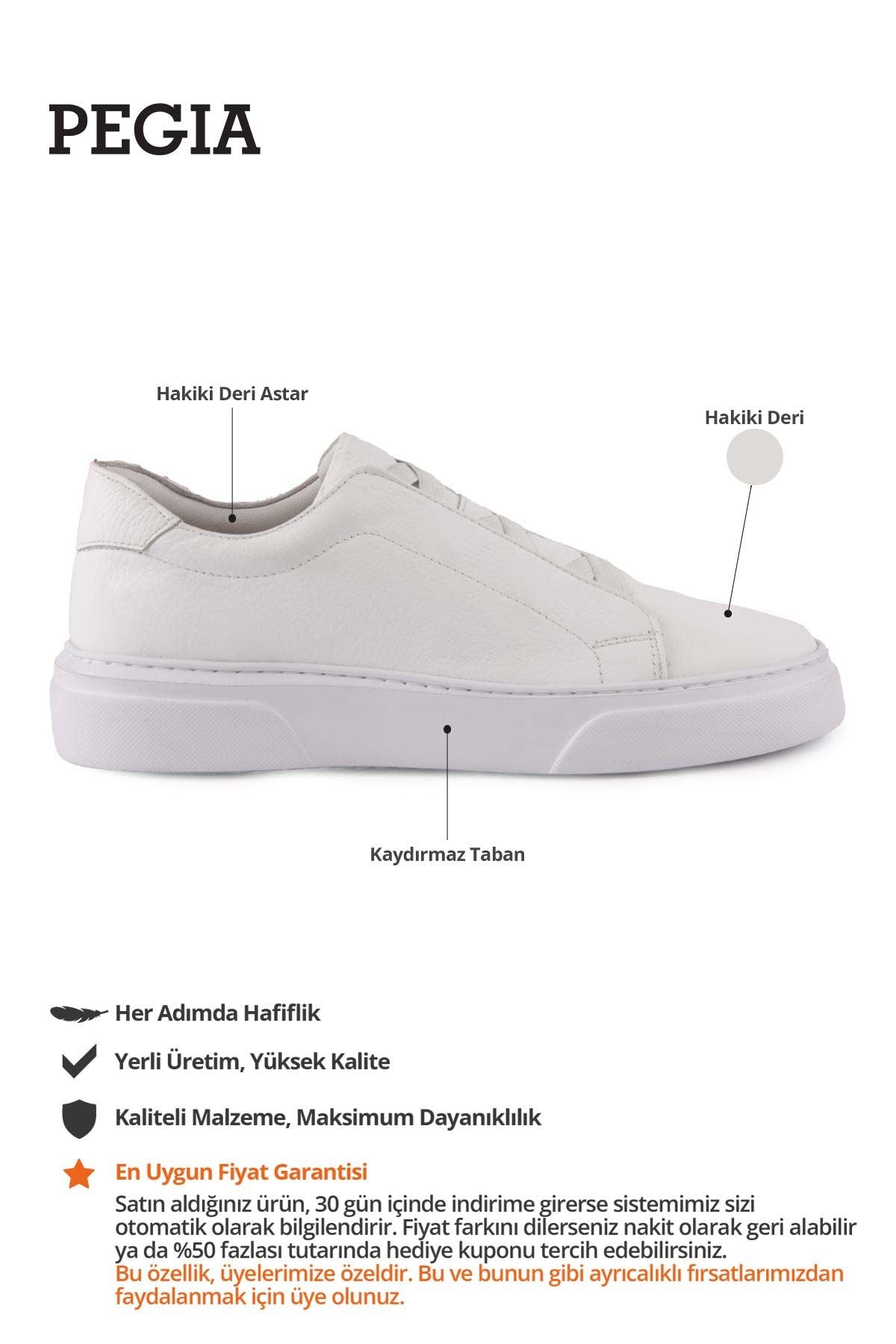 Erkek Deri Sneaker DG5011 Beyaz