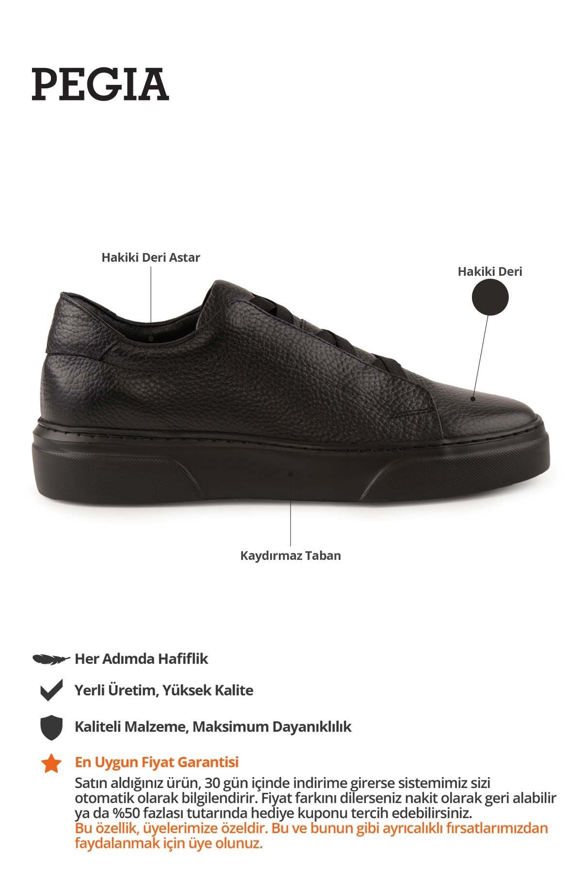 Erkek Deri Sneaker DG5011 Komple Siyah