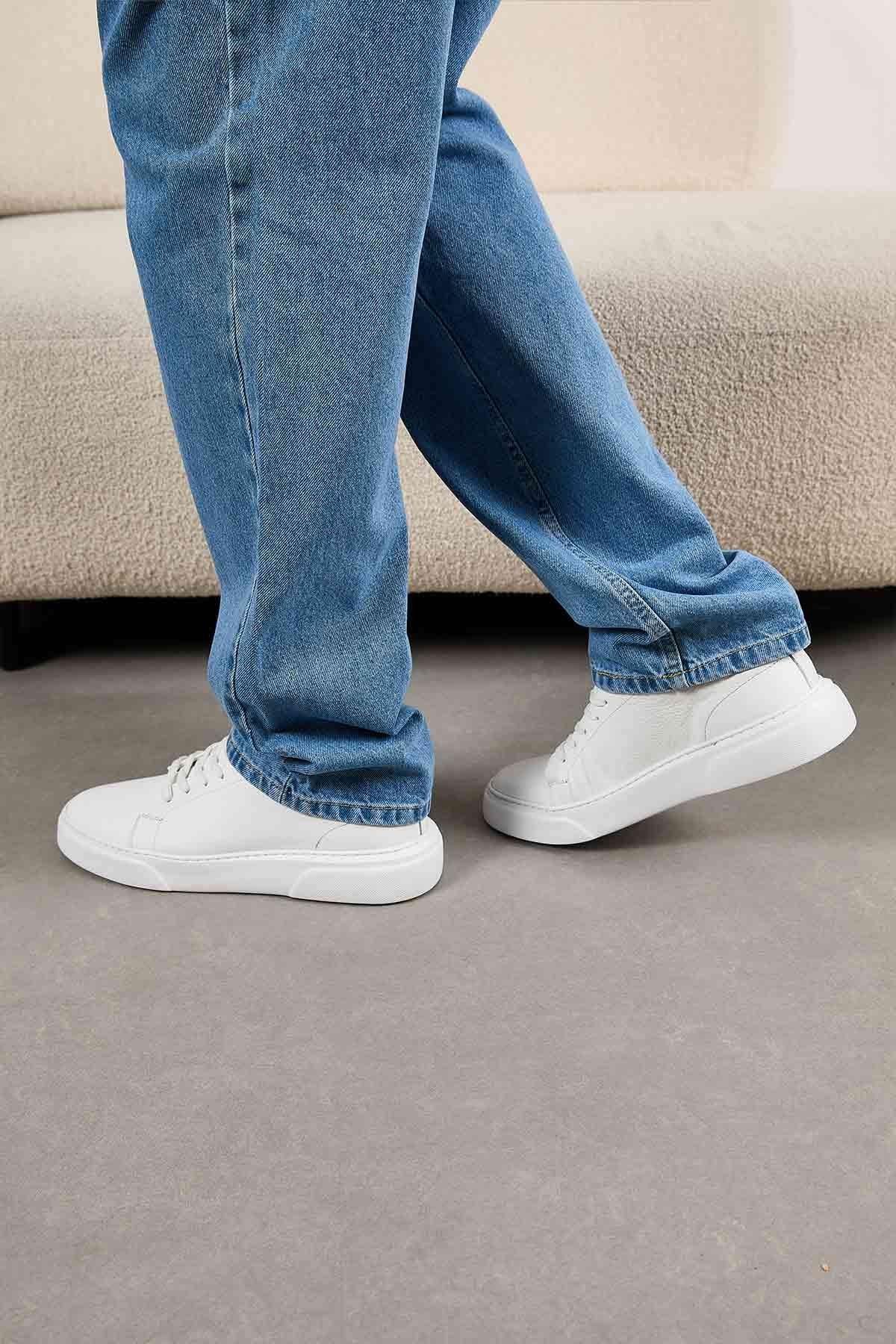Erkek Deri Sneaker DG5012 Beyaz