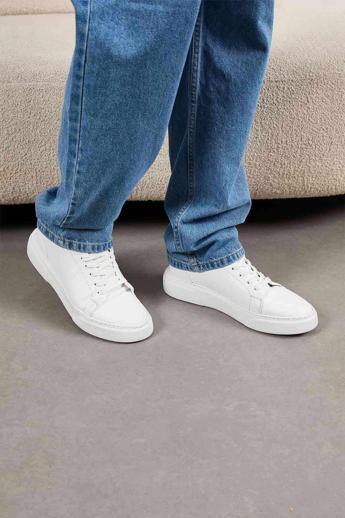 Erkek Deri Sneaker DG5012 Beyaz