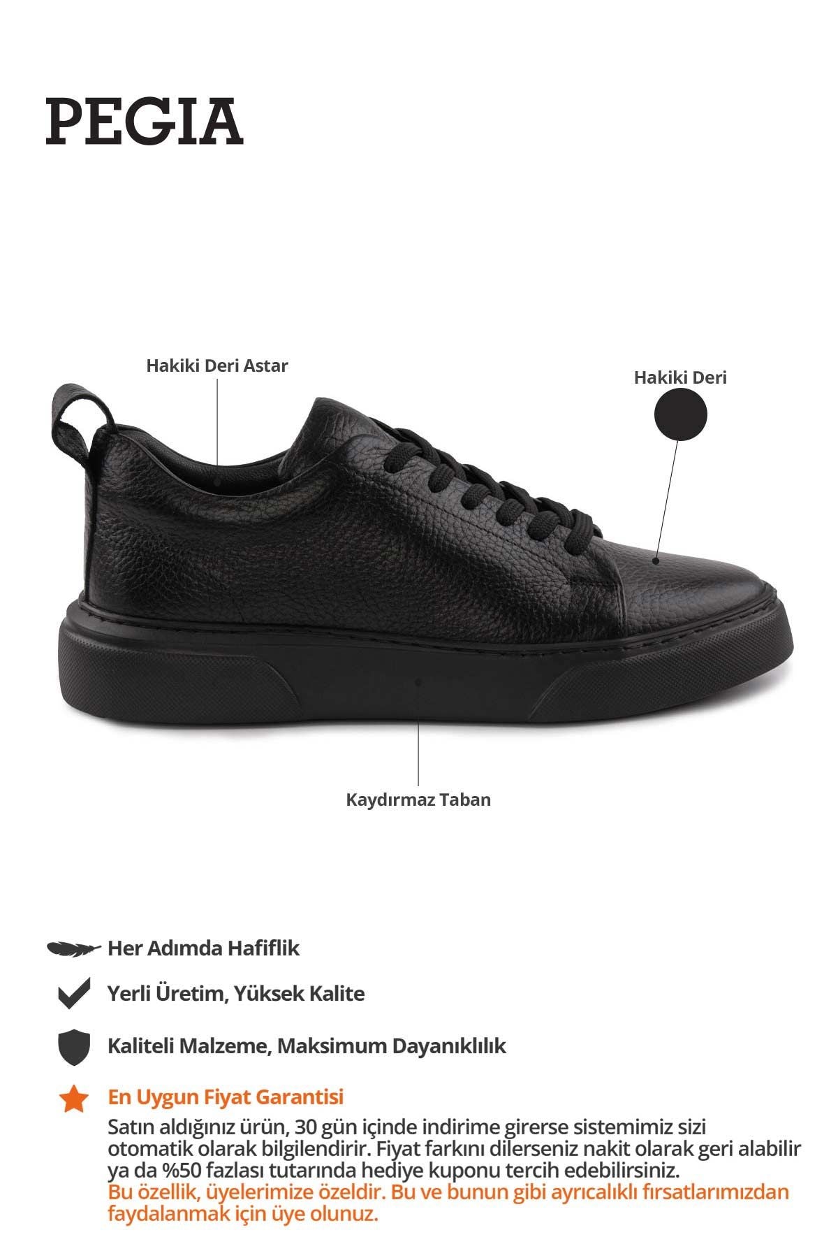 Erkek Deri Sneaker DG5012 Komple Siyah