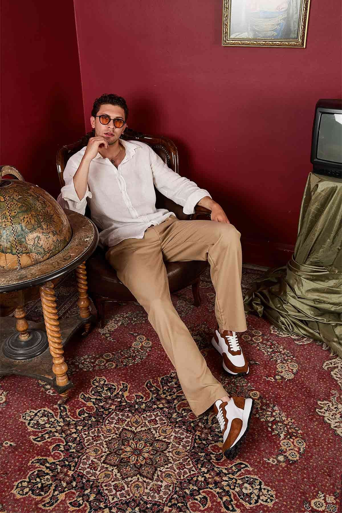 Erkek Deri Sneakers DG5023 Taba