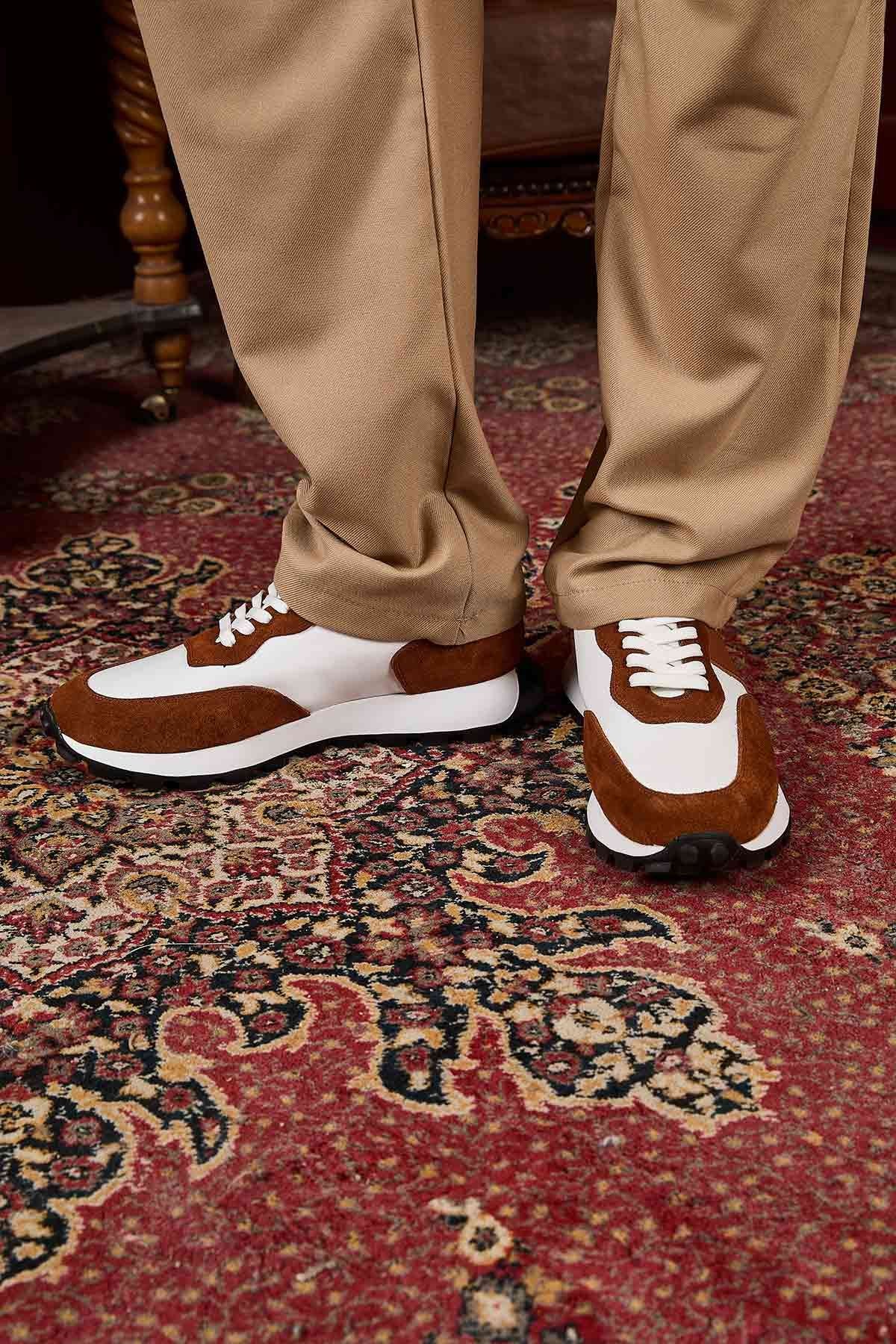 Erkek Deri Sneakers DG5023 Taba