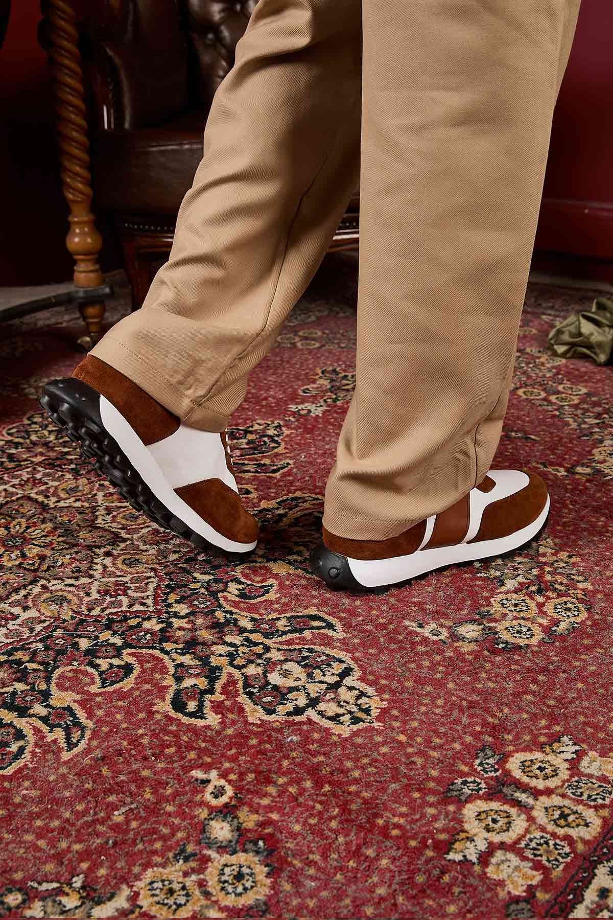 Erkek Deri Sneakers DG5023 Taba