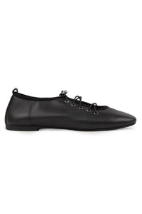 Genuine Leather Lace-Up Ballet Flat DG6047 Black