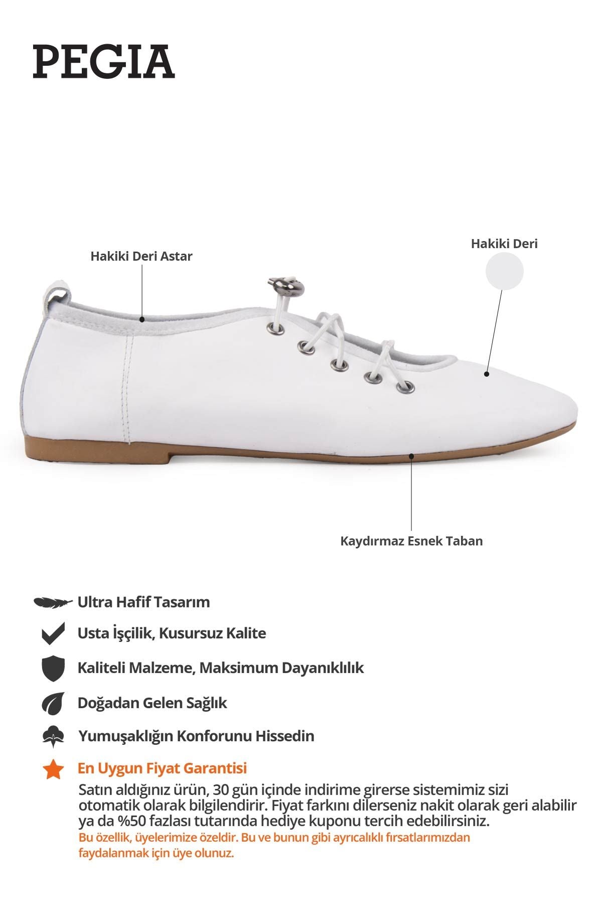 Hakiki Deri Bağcıklı Babet DG6047 Beyaz
