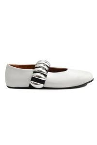Genuine Leather Strappy Ballet Flats 700957 White