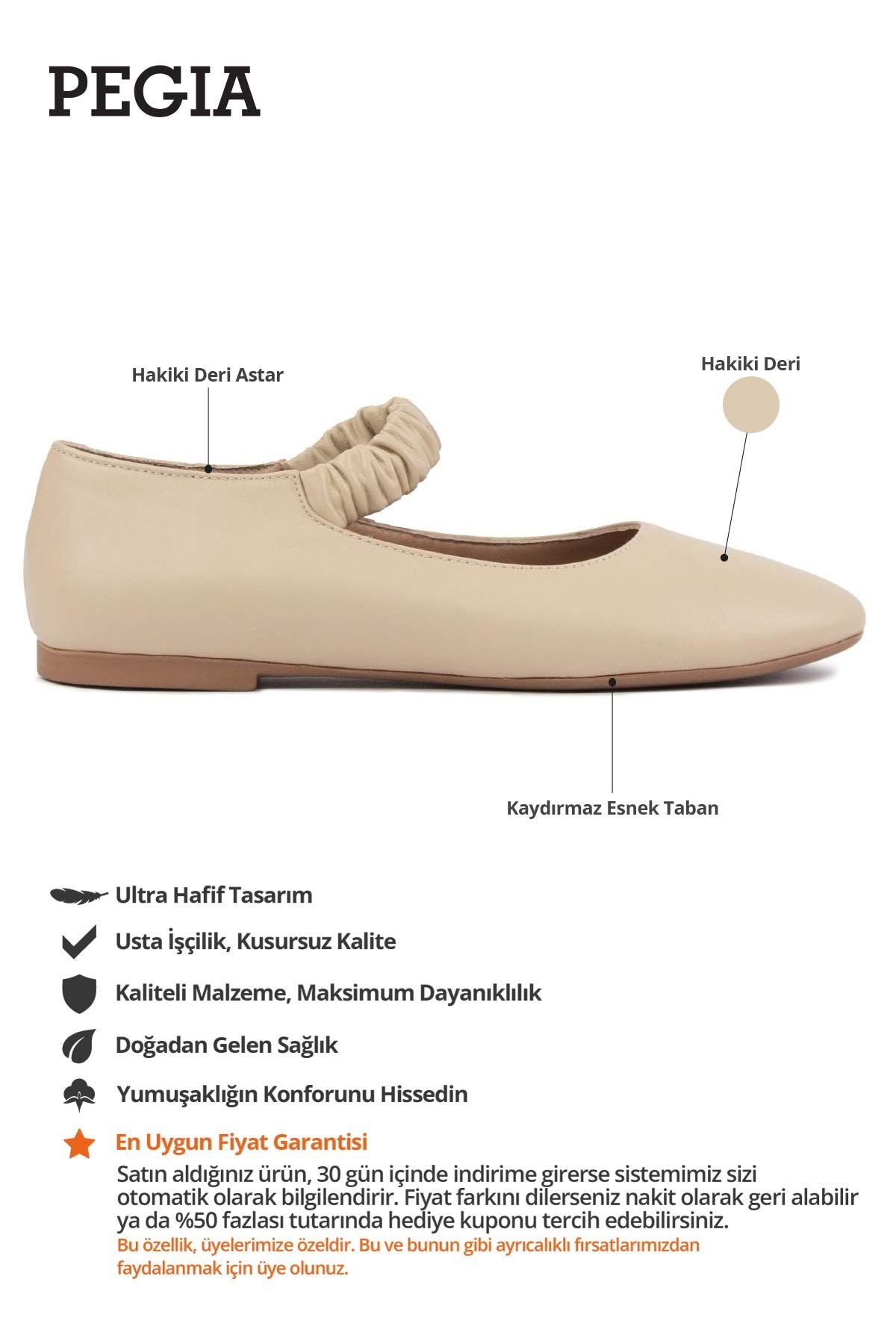 Hakiki Deri Bantlı Babet DG6046 Bej