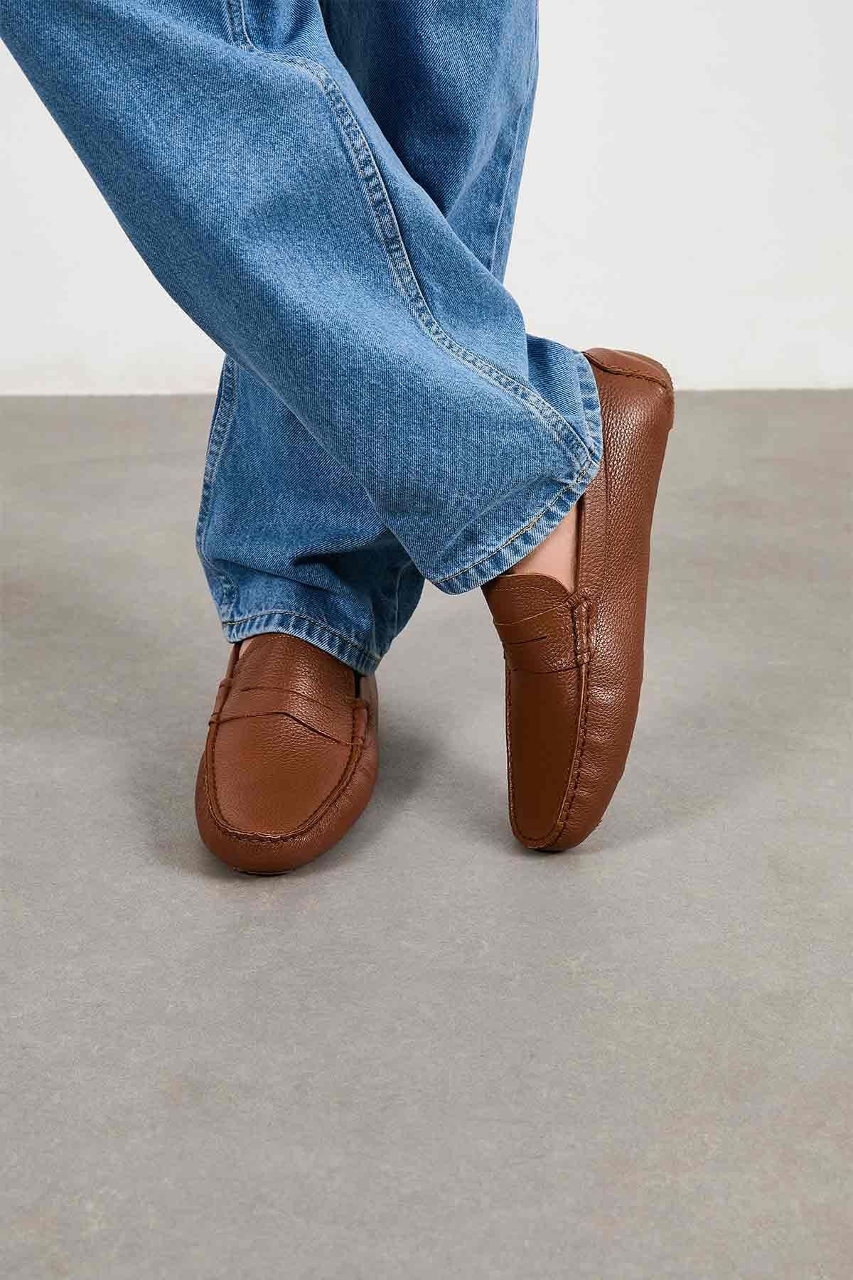 Hakiki Deri Erkek Loafer Ayakkabı 500906 Taba