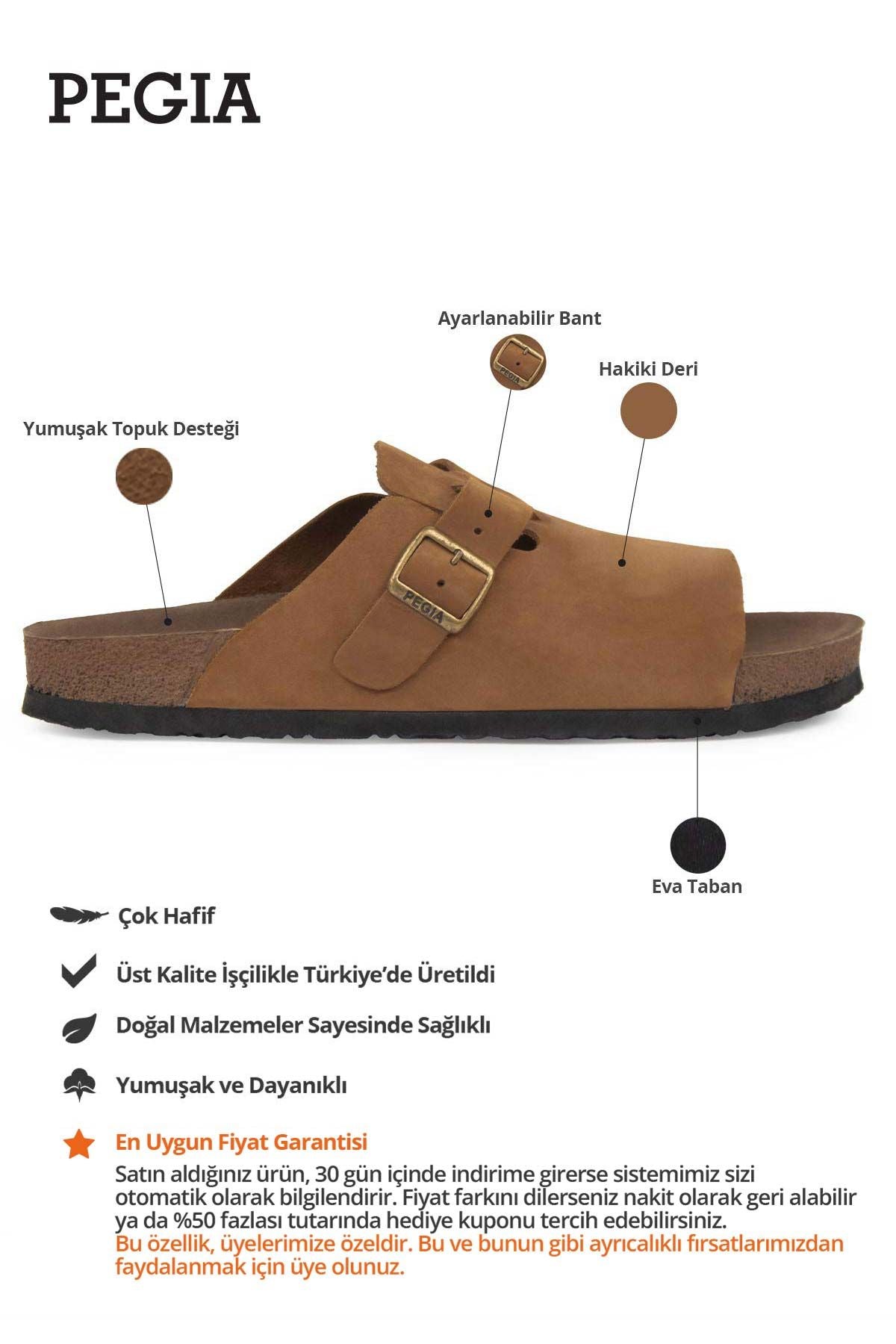Hakiki Deri Erkek Tokalı Terlik 215030 Taba